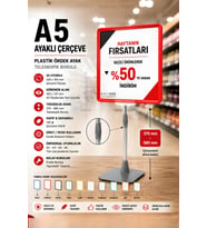 A5 Ayaklı Çerçeve Seti Plastik Ördek Ayak Teleskopik Borulu Fiyat Etiketliği Yönlendirme Levhası Menü Panosu Kırmızı