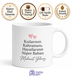 İki Kız Babası Yazılı Özel Kupa Bardak Babalar Günü Hediyesi