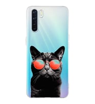 PrintiFy Oppo A91  ile Uyumlu 1mm Slim Fit Kedi 3 050d Baskılı Şeffaf  Kılıf