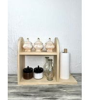O&A Wood Doğal Ahşap Mutfak-Banyo Rafı Tezgah Üstü Düzenleyici Baharatlık Organizer Çok Amaçlı Raf