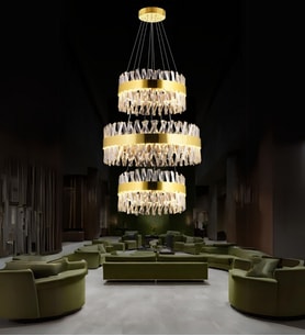 Roxy 80'lik Katlı Taşlı Led Avize Kristal Taş Otel Lobi Villa Avize