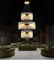 Roxy 80'lik Katlı Taşlı Led Avize Kristal Taş Otel Lobi Villa Avize