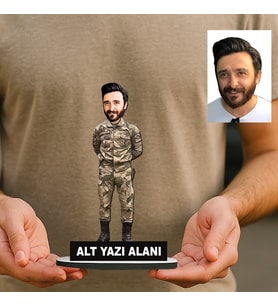 Kişiye Özel Komando Astsubay Asker Komutan Kuvvetler Karikatürlü 18 cm MDF Masaüstü Biblo - Askere ve Komutana Hediye Asker Hediyesi