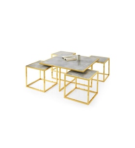 Kares 4 Zigonlu Orta Sehpa Metal Gold 90x90x47cm (Beyaz)
