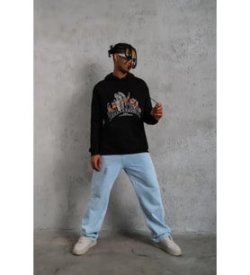 Erkek DANKES Baskılı Kapüşonlu Sweat - Siyah