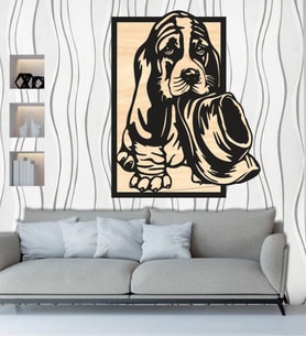 Şapkalı Köpek  Ahşap Duvar Tablo