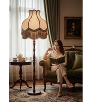 Vizon Kadife Başlık Koyu Vizon Süsleme Ahşap Ayaklı Lambader Vintage Prime Model 170x45cm