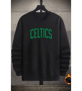 Unisex Celtics Baskılı Bisiklet Yaka Sweatshirt (Siyah)