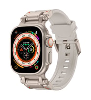 Apple Watch Ultra 49mm Uyumlu Zore KRD-101 Titanyum Metal Başlıklı Silikon Kordon (Gri-Bej)
