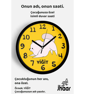 İsme Özel Sevimli Köpek Çocuk Odası Duvar Saati Orta Boy 30 cm Siyah Camlı Sessiz