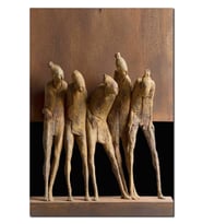 Ahşap Tablo Meraklı Kadınlar Çamur Heykelleri Duvar Tablosu (25X35 CM BOYUT)