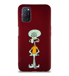 Oppo A52 Soft Premier Kapak Squidward Dokunaç Tasarımlı Silikon Kılıf - Mürdüm (Şeffaf)