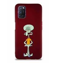 Oppo A52 Soft Premier Kapak Squidward Dokunaç Tasarımlı Silikon Kılıf - Mürdüm (Şeffaf)