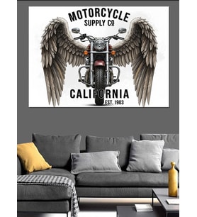 Kanatlı Motosiklet Logosu Tasarımı Dekoratif Kanvas - Mdf Ahşap Tablo
