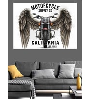 Kanatlı Motosiklet Logosu Tasarımı Dekoratif Kanvas - Mdf Ahşap Tablo