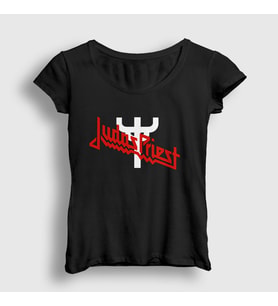 Presmono Kadın Siyah Logo V3 Judas Priest T-Shirt 88617tt