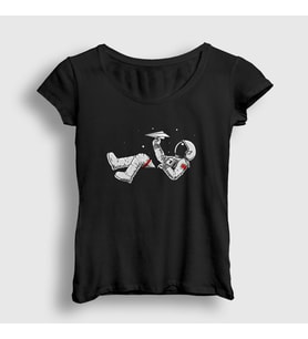 Presmono Kadın Siyah Paper Plane Astronaut Space Astronot Uzay T-Shirt 283593tt