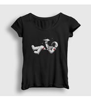 Presmono Kadın Siyah Paper Plane Astronaut Space Astronot Uzay T-Shirt 283593tt