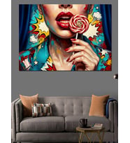 Lolipop Tutan Pop Art Kadın Dekoratif Kanvas - Mdf Ahşap Tablo