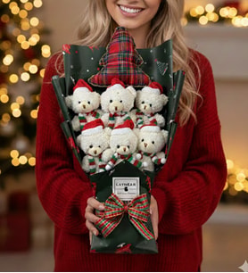 Yılbaşı Konseptli Atkılı ve Şapkalı Sevimli Ayıcıklar Premium Ayı Buketi Chrismas Yastık