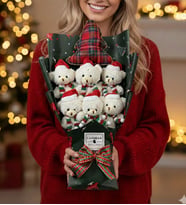 Yılbaşı Konseptli Atkılı ve Şapkalı Sevimli Ayıcıklar Premium Ayı Buketi Chrismas Yastık