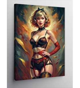 Kanvas Tablo Jartiyer Çoraplı Pin Up Kızı