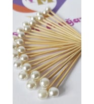 50 Adet İncili Pasta Kürdanı 6 Cm - Nişan Süsü - Cupcake & Pasta Süsü - 