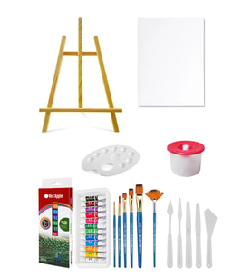 Acuto Mini Şövale Red Apple Akrilik Boya Seti 9 ml 12 Renk Tuval Seti 25x35 Plastik Spatula Seti