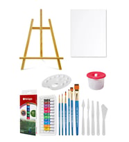 Acuto Mini Şövale Red Apple Akrilik Boya Seti 9 ml 12 Renk Tuval Seti 25x35 Plastik Spatula Seti