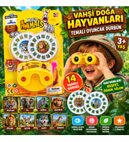 Vahşi Doğa Hayvanları Temalı Oyuncak Dürbün 14 Görsel Diskli Sarı Renkli Keşif Oyuncağı