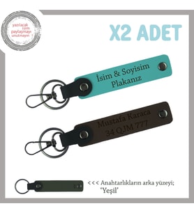 Motorsiklet Tutkunlarına Hediye, İsim Plaka Yazılı x2'li Deri Anahtarlık, Koyu Turkuaz-K Kahve-Ysl (Çok Renkli)