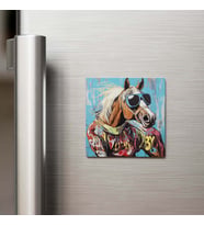 Horse - At - Güneş Gözlüklü Style - Buzdolap Magneti - 9x9 Cm