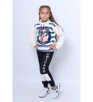 KIZ ÇOCUK 3 İPLİK EŞOFMAN TAKIMI TAŞ NAKIŞLI BASKILI BAĞCIKLI D28 (Beyaz)