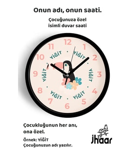 İsme Özel Tropikal Tukan Kuşu Çocuk Odası Duvar Saati Orta Boy 30 cm Siyah Camlı Sessiz