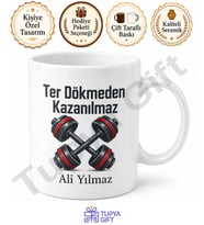 Dambıl Temalı Spor Sever Hediyesi Özel Tasarım Baskılı Porselen Kupa Bardak