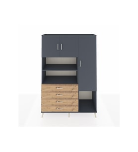 Hyperion Dolap 8 Raflı 4 Çekmeceli 3 Kapaklı 132x44x195 Antrasit-Antrasit/Çam
