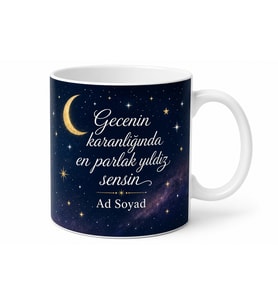 İsimli Gece Temalı Baskılı Kupa Bardak Hediye Özel Tasarım Porselen Mug