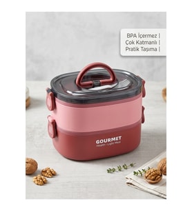 Gourmet çift kapaklı iki katlı yemek kabı ,beslenme kabı 304 Çelik