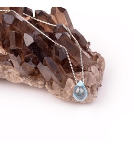 Mavi Topaz Taşı Gümüş Kolye - Damla Şeklinde