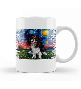 Tri Color Cavalier King Charles Spaniel Night 01 Kupa Bardak Porselen