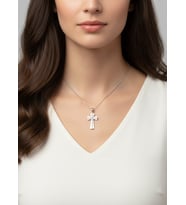 18 Ayar Altın Kaplama Işıltılı Cross Pendant Çapraz Haç Kadın Gümüş Kolye Doğum Günü Hediye (Altın-Gümüş)