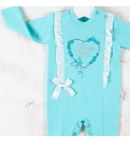 3-12 Ay Kız Bebek Tulumu Love Kalp Nakışlı Yeşil