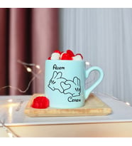 Mickey & Minnie Mouse Sevgili Eş Tasarımlı Kişiye Özel Yeşil Türk Kahvesi Fincanı