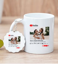 Kişiye Özel Youtube Tasarım Fotoğraflı Beyaz Kupa Bardak ve Anahtarlık