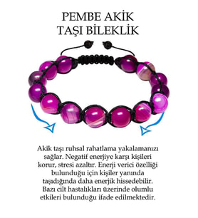 Sertifikalı Parlak Pembe Akik Taşı Bileklik - Makrome (Çok Renkli)