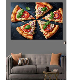 Dilimlenmiş Taze Pizzalar Mutfak Tablosu Dekoratif Kanvas - Mdf Ahşap Tablo