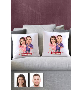 Sevgililere Romantik Hediye Karikatürlü İkili Yastık