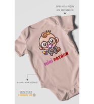 Mini Patron v2 Baskılı Bebek Zıbını – Çıtçıtlı Body  %100 Pamuk Kısa Kol (Pastel Pembe)