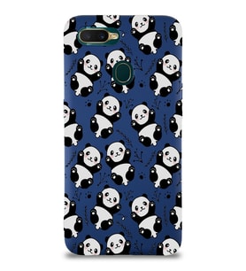 Oppo A12 Uyumlu Lansman Kılıf Panda Tasarımlı İçi Kadife Kapak-Lacivert (Şeffaf)