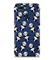 Oppo A12 Uyumlu Lansman Kılıf Panda Tasarımlı İçi Kadife Kapak-Lacivert (Şeffaf)